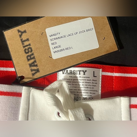 *New w/ Tags*  VARSITY Brand - SCRIMMAGE LACE-UP JOCK BRIEF - Red - Size L - Picture 4 of 4